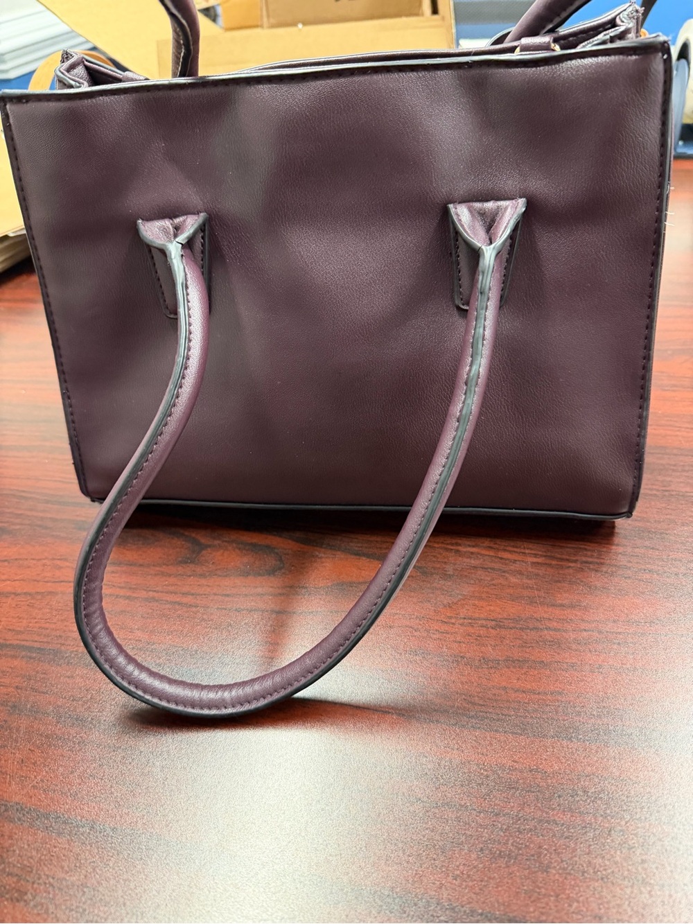 Christian Siriano Deep Plum Structured Satchel with Gold Logo - Picture 2 of 3